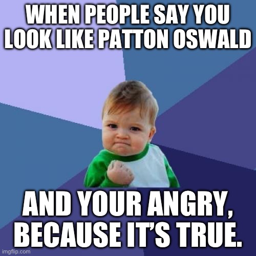 No | WHEN PEOPLE SAY YOU LOOK LIKE PATTON OSWALD; AND YOUR ANGRY, BECAUSE IT’S TRUE. | image tagged in memes,success kid | made w/ Imgflip meme maker