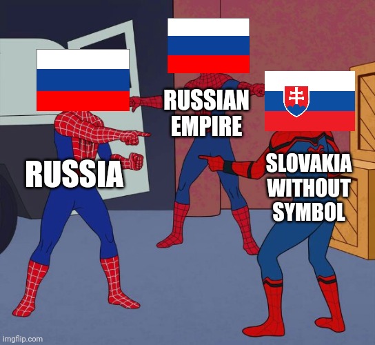 Spider Man Triple | RUSSIAN EMPIRE; RUSSIA; SLOVAKIA WITHOUT SYMBOL | image tagged in spider man triple,ww1 | made w/ Imgflip meme maker