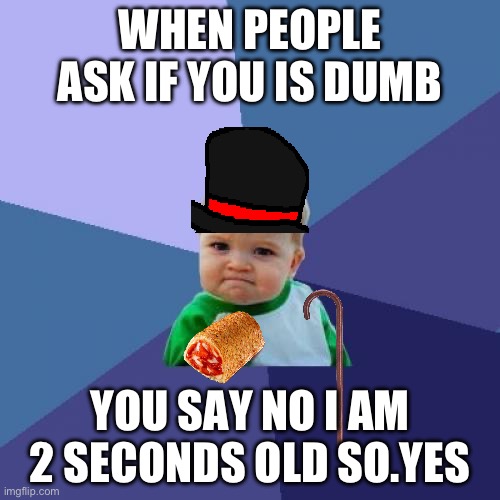 Success Kid Meme | WHEN PEOPLE ASK IF YOU IS DUMB; YOU SAY NO I AM 2 SECONDS OLD SO.YES | image tagged in memes,success kid | made w/ Imgflip meme maker