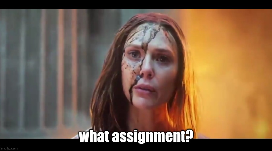 Scarlet Witch What Mouth | what assignment? | image tagged in scarlet witch what mouth | made w/ Imgflip meme maker