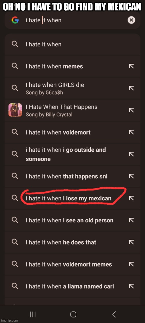 i lost it again | OH NO I HAVE TO GO FIND MY MEXICAN | image tagged in memes | made w/ Imgflip meme maker