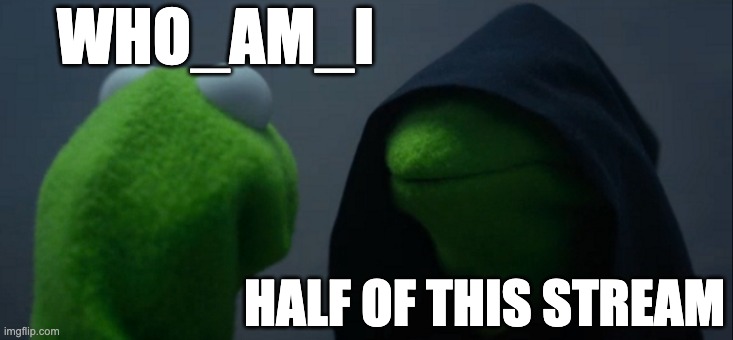 Evil Kermit Meme | WHO_AM_I; HALF OF THIS STREAM | image tagged in memes,evil kermit | made w/ Imgflip meme maker