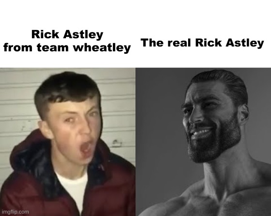 This is only true. | The real Rick Astley; Rick Astley from team wheatley | image tagged in blank white template,average enjoyer meme | made w/ Imgflip meme maker