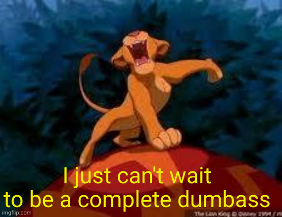 i just can't wait to be king | I just can't wait to be a complete dumbass | image tagged in i just can't wait to be king | made w/ Imgflip meme maker