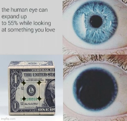 The Dollar Rubik's Cube | image tagged in eye pupil expand,dollar,dollar bill,rubik's cube,memes,rubik cube | made w/ Imgflip meme maker