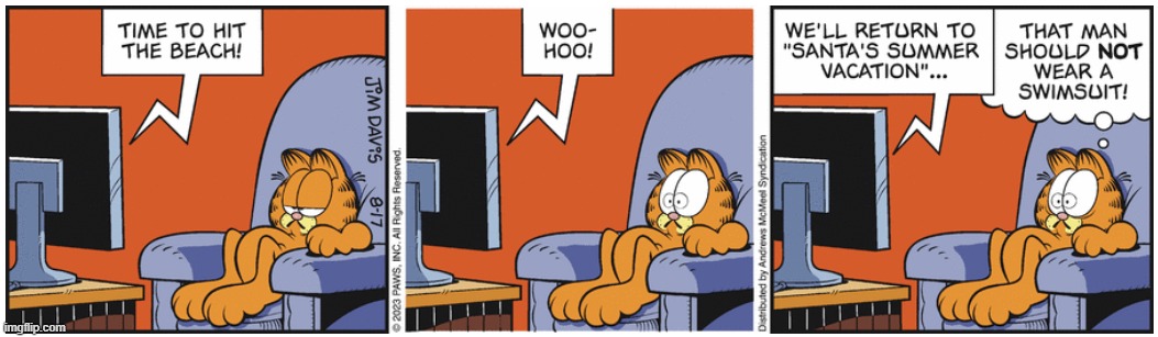 Garfield, August 18, 2023 | image tagged in garfield,santa,tv,you have been eternally cursed for reading the tags | made w/ Imgflip meme maker