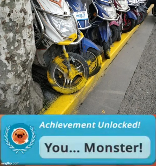 Painted the wheels | image tagged in achievement unlocked you monster,yellow,paint,you had one job,memes,wheels | made w/ Imgflip meme maker