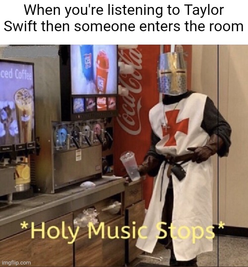 Holy music stops | When you're listening to Taylor Swift then someone enters the room | image tagged in holy music stops | made w/ Imgflip meme maker
