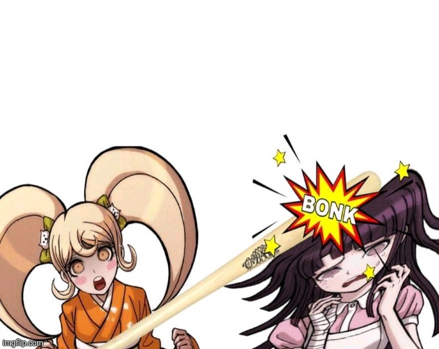 Hiyoko hitting mikan with a bat | image tagged in hiyoko hitting mikan with a bat | made w/ Imgflip meme maker