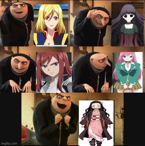 Anime girls panels | image tagged in 5 panel gru meme | made w/ Imgflip meme maker