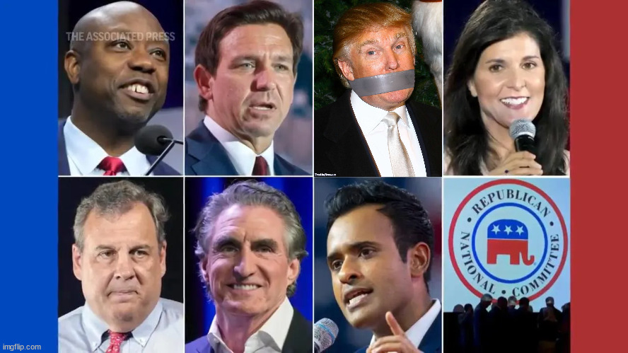 Who's talking and who's not at the FOX 23 Debate | image tagged in donald trump,chris christie,who cares,trump sycophants,no show,bone spurs | made w/ Imgflip meme maker