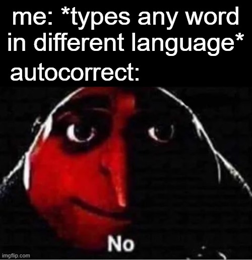 its so annoying | me: *types any word in different language*; autocorrect: | image tagged in gru no | made w/ Imgflip meme maker