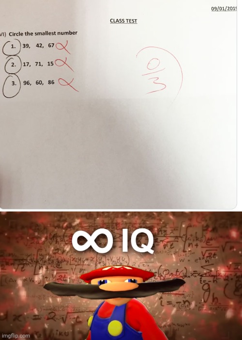 Smartest. Person. Ever. | image tagged in infinite iq,mario,funny test answers,test,school,numbers | made w/ Imgflip meme maker