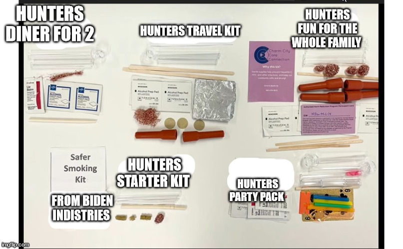 HUNTERS DINER FOR 2; HUNTERS FUN FOR THE WHOLE FAMILY; HUNTERS TRAVEL KIT; HUNTERS PARTY PACK; HUNTERS STARTER KIT; FROM BIDEN INDISTRIES | made w/ Imgflip meme maker