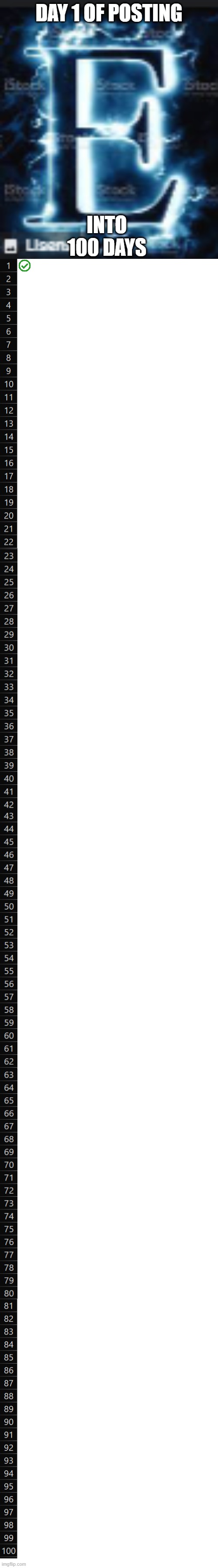DAY 1 OF POSTING; INTO 100 DAYS | made w/ Imgflip meme maker
