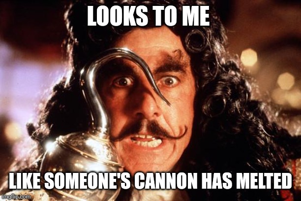 Captain Hook Bad Form | LOOKS TO ME LIKE SOMEONE'S CANNON HAS MELTED | image tagged in captain hook bad form | made w/ Imgflip meme maker