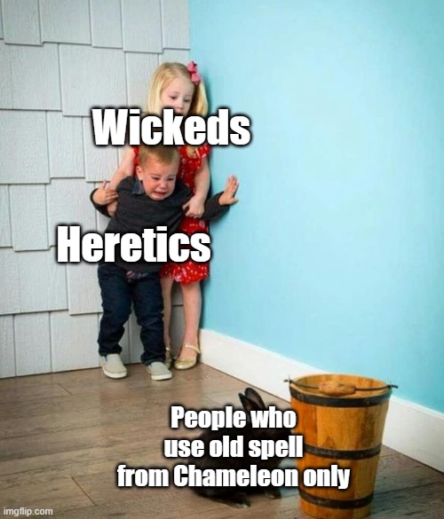 Roblox Crazy Stairs dude | Wickeds; Heretics; People who use old spell from Chameleon only | image tagged in children scared of rabbit | made w/ Imgflip meme maker