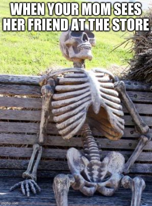 Waiting Skeleton | WHEN YOUR MOM SEES HER FRIEND AT THE STORE | image tagged in memes,waiting skeleton | made w/ Imgflip meme maker