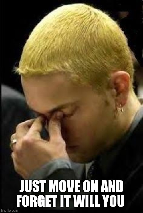 Eminem Face Palm | JUST MOVE ON AND FORGET IT WILL YOU | image tagged in eminem face palm | made w/ Imgflip meme maker