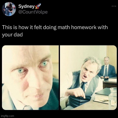 Oh god yes! | image tagged in dad,repost,tweet,math,homework | made w/ Imgflip meme maker