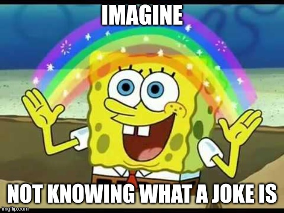 spongebob imagination | IMAGINE NOT KNOWING WHAT A JOKE IS | image tagged in spongebob imagination | made w/ Imgflip meme maker