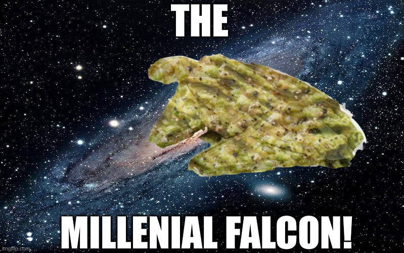 avocado toast hehehe. This is a JOKE plz don't get offended. | THE; MILLENIAL FALCON! | image tagged in avocado,toast,millennials,bad pun,star wars,memes | made w/ Imgflip meme maker