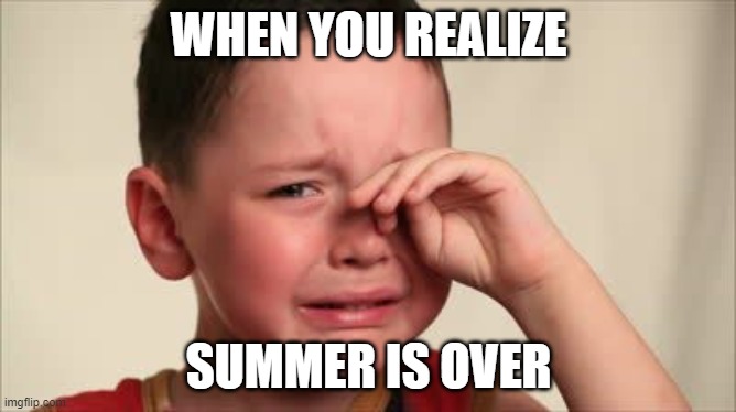 I bet we still miss the good summer days | WHEN YOU REALIZE; SUMMER IS OVER | image tagged in crying kid,school,summer,relatable memes,fun,relatable | made w/ Imgflip meme maker