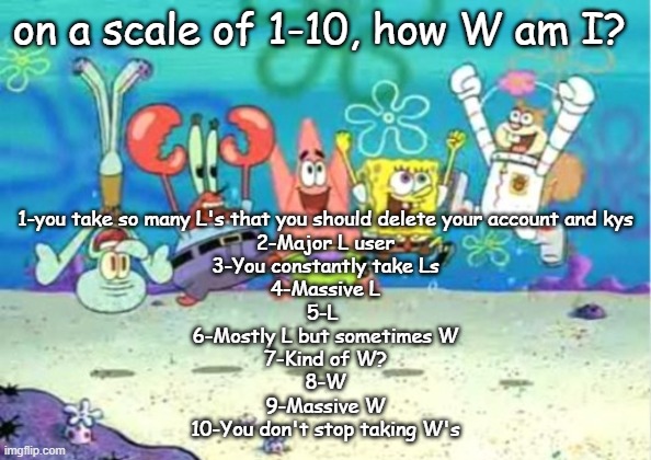 hip hip hooray | 1-you take so many L's that you should delete your account and kys
2-Major L user
3-You constantly take Ls
4-Massive L
5-L 
6-Mostly L but sometimes W
7-Kind of W?
8-W
9-Massive W
10-You don't stop taking W's; on a scale of 1-10, how W am I? | image tagged in hip hip hooray | made w/ Imgflip meme maker