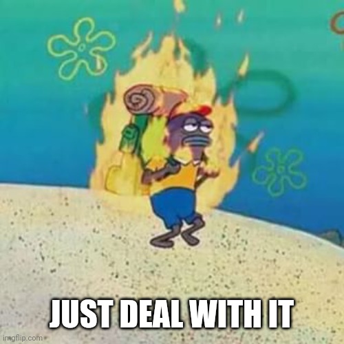 spongebob on fire | JUST DEAL WITH IT | image tagged in spongebob on fire | made w/ Imgflip meme maker