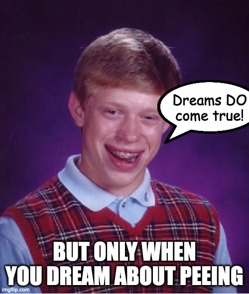 Bad Luck Brian | Dreams DO come true! BUT ONLY WHEN YOU DREAM ABOUT PEEING | image tagged in memes,bad luck brian | made w/ Imgflip meme maker