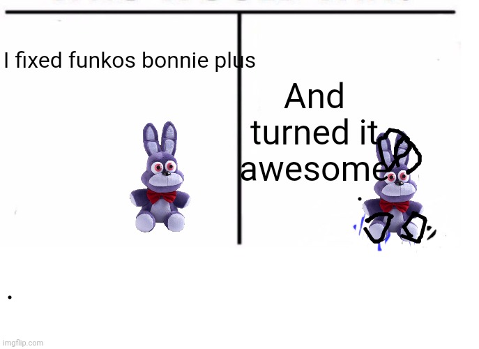 comparison table | And turned it awesome; I fixed funkos bonnie plus | image tagged in comparison table | made w/ Imgflip meme maker