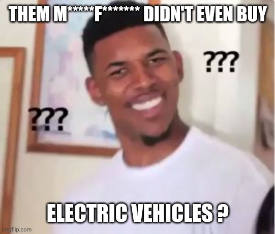 Nick Young | THEM M*****F******* DIDN'T EVEN BUY ELECTRIC VEHICLES ? | image tagged in nick young | made w/ Imgflip meme maker