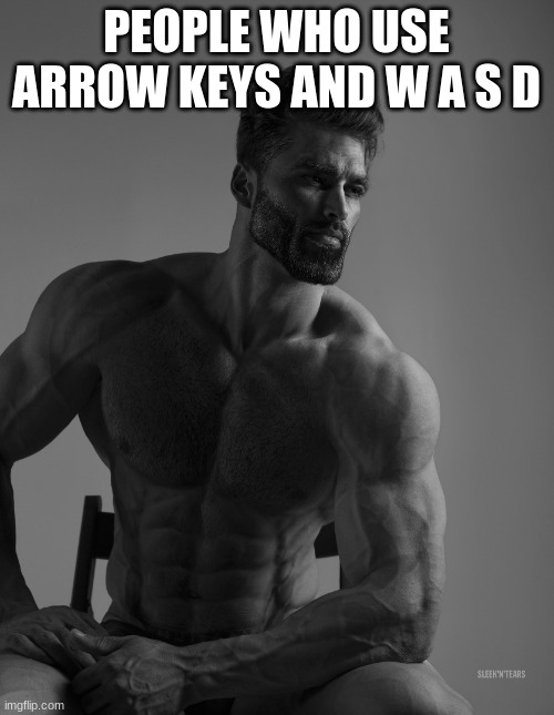 Giga Chad | PEOPLE WHO USE ARROW KEYS AND W A S D | image tagged in giga chad | made w/ Imgflip meme maker
