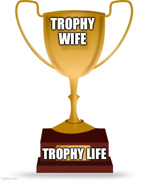 Trophy wife | TROPHY WIFE; TROPHY LIFE | image tagged in blank trophy,trophy,wife | made w/ Imgflip meme maker