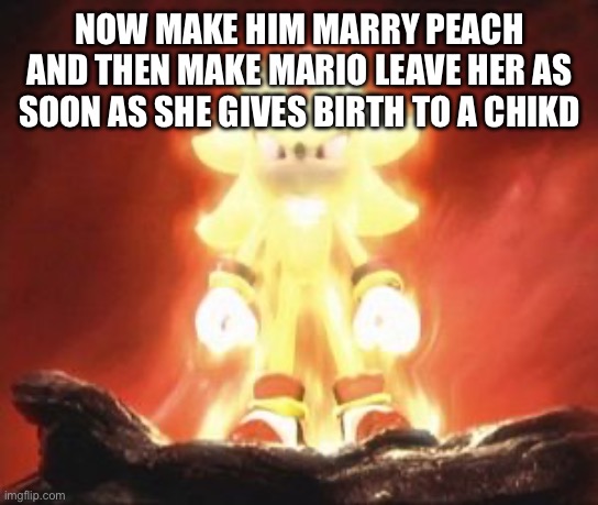 Super Shadow | NOW MAKE HIM MARRY PEACH AND THEN MAKE MARIO LEAVE HER AS SOON AS SHE GIVES BIRTH TO A CHILD | image tagged in super shadow | made w/ Imgflip meme maker