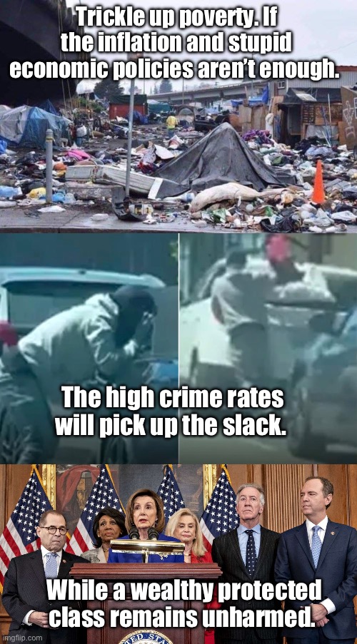 One system supports a middle class better and it isn’t the current US model | Trickle up poverty. If the inflation and stupid economic policies aren’t enough. The high crime rates will pick up the slack. While a wealthy protected class remains unharmed. | image tagged in california tent city,democrat congressmen,politics lol,memes | made w/ Imgflip meme maker