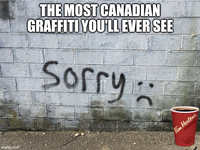 Canadian graffiti | THE MOST CANADIAN GRAFFITI YOU'LL EVER SEE | image tagged in canadian graffiti | made w/ Imgflip meme maker