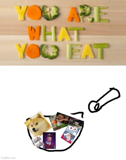 I will become the ultimate meme | image tagged in you are what you eat,blank white template,art | made w/ Imgflip meme maker