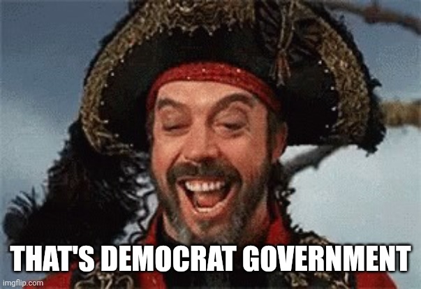 TIM CURRY PIRATE | THAT'S DEMOCRAT GOVERNMENT | image tagged in tim curry pirate | made w/ Imgflip meme maker