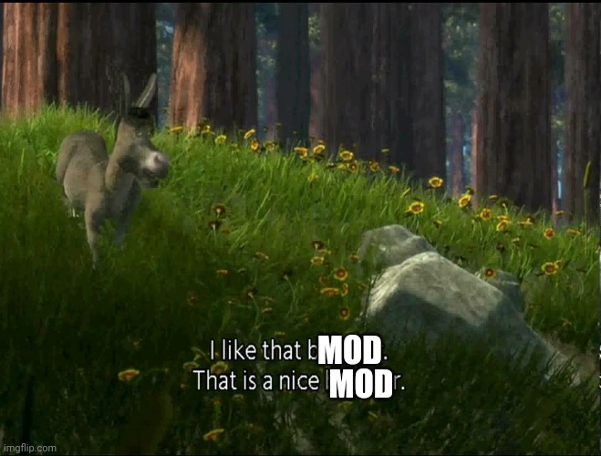 Shrek Donkey I like that boulder. that is a nice boulder. | MOD MOD | image tagged in shrek donkey i like that boulder that is a nice boulder | made w/ Imgflip meme maker