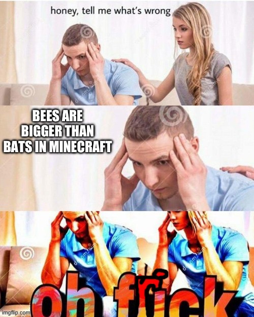 Bees bigger than bats | BEES ARE BIGGER THAN BATS IN MINECRAFT | image tagged in oh frick | made w/ Imgflip meme maker