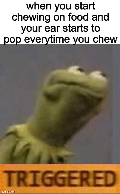 if you find this relatable upvote | when you start chewing on food and your ear starts to pop everytime you chew | image tagged in blank white template,kermit triggered,fresh memes,funny,memes | made w/ Imgflip meme maker