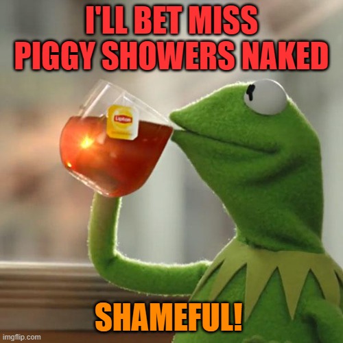 But That's None Of My Business Meme | I'LL BET MISS PIGGY SHOWERS NAKED; SHAMEFUL! | image tagged in memes,but that's none of my business,kermit the frog | made w/ Imgflip meme maker