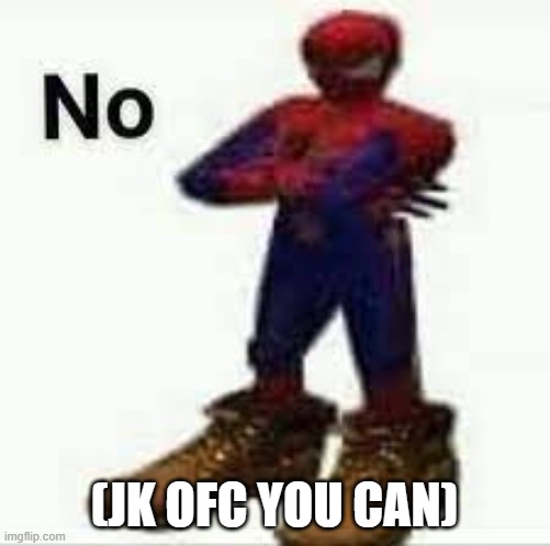 No spiderman | (JK OFC YOU CAN) | image tagged in no spiderman | made w/ Imgflip meme maker