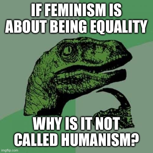 I guess we’ll just never understand women… | IF FEMINISM IS ABOUT BEING EQUALITY; WHY IS IT NOT CALLED HUMANISM? | image tagged in memes,philosoraptor,feminism,funny,funny memes,shower thoughts | made w/ Imgflip meme maker