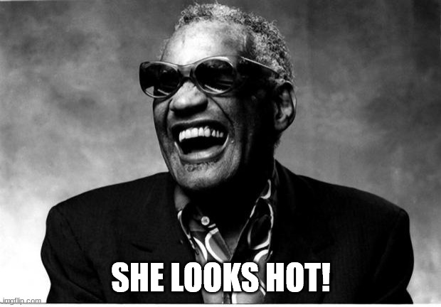 Ray Charles | SHE LOOKS HOT! | image tagged in ray charles | made w/ Imgflip meme maker