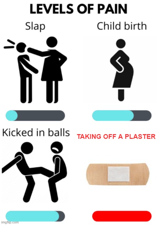 THE PAIN | TAKING OFF A PLASTER | image tagged in levels of pain,memes,relatable,funny | made w/ Imgflip meme maker