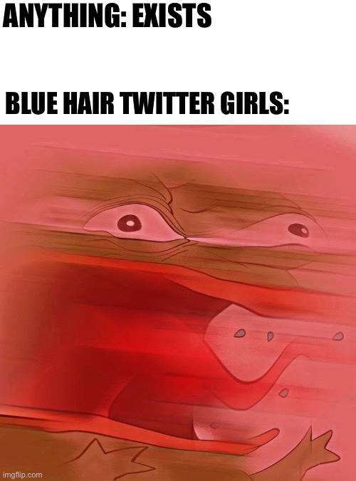 These girls are everywhere | ANYTHING: EXISTS; BLUE HAIR TWITTER GIRLS: | image tagged in reeeeeeeeeeee | made w/ Imgflip meme maker
