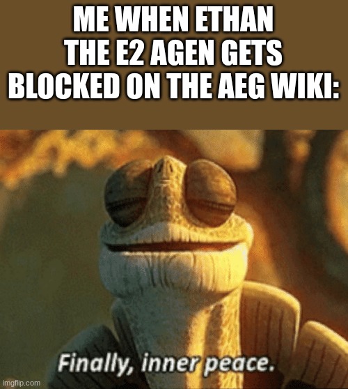 Ethan The E2 Agen Got His Karma Tho | ME WHEN ETHAN THE E2 AGEN GETS BLOCKED ON THE AEG WIKI: | image tagged in finally inner peace,karma's a bitch,instant karma,karma,thomas the tank engine,thomas | made w/ Imgflip meme maker
