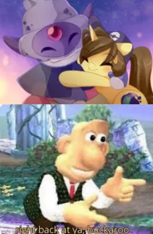Hugged by a cutie | image tagged in right back at ya buckaroo,wholesome,cute,pokemon | made w/ Imgflip meme maker
